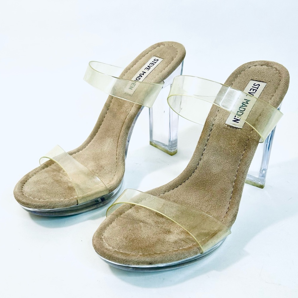 Steve Madden “Glassy” Dressy Translucent Platform Sandals size 8 - Picture 2 of 9